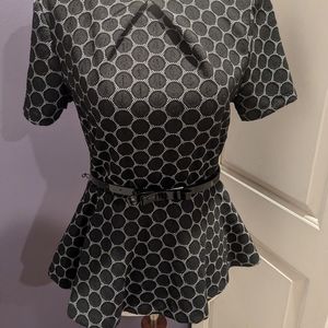 Elle geometric print blouse with bow belt